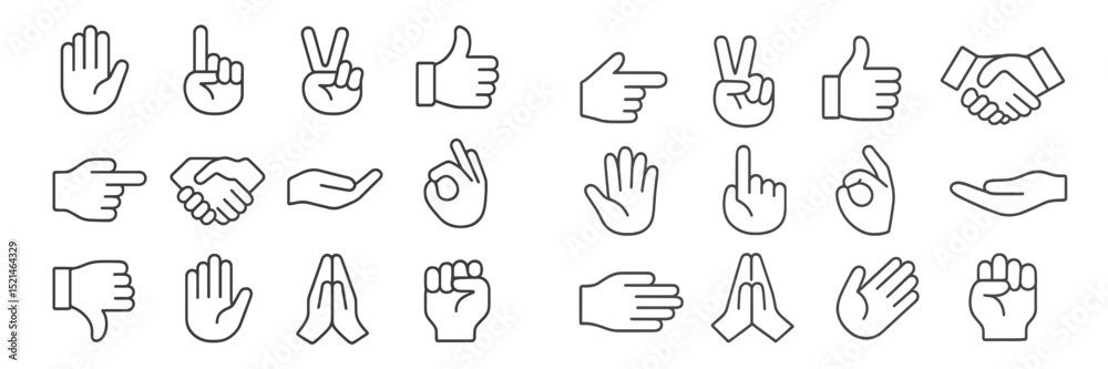 Poster Hand gestures representing communication and expression displayed in a grid format with a simple outline style