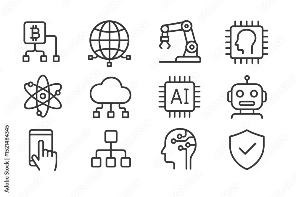 Poster Digital technology icons representing innovation in artificial intelligence, blockchain, and automation systems