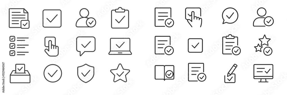 Aufkleber icons representing various tasks, communication, and validation elements in a clean, minimalistic de