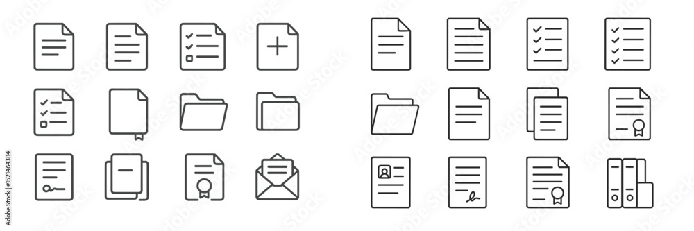 Poster collection of various document icons for organizational purposes in a minimalist design