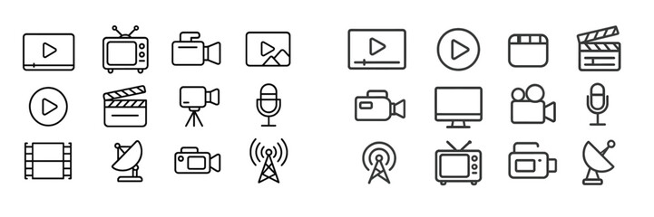 Collection of various media and broadcasting icons designed for digital projects and presentations