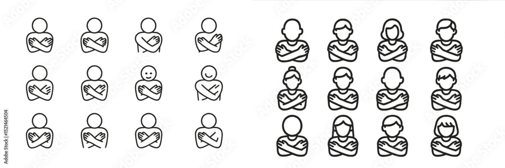 Poster diverse group of people symbolically show unity and support through crossed arms in simple graphic d