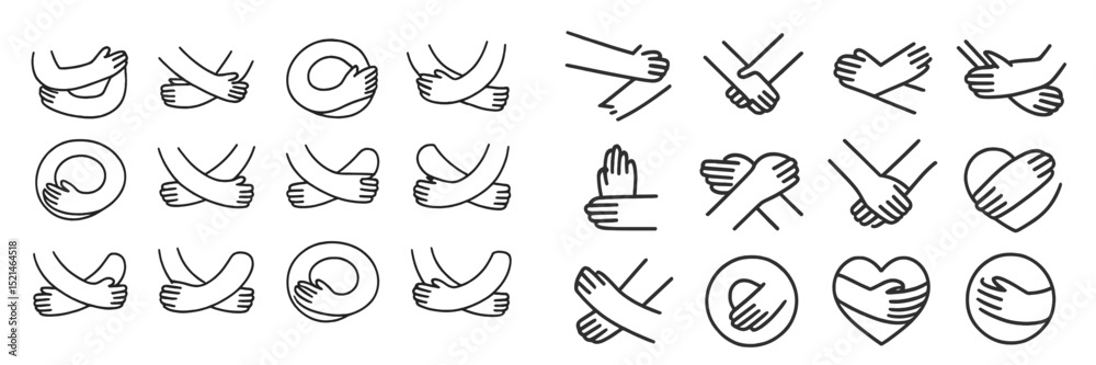 Aufkleber creative hand gestures representing connection, love, and unity in minimalist line art style