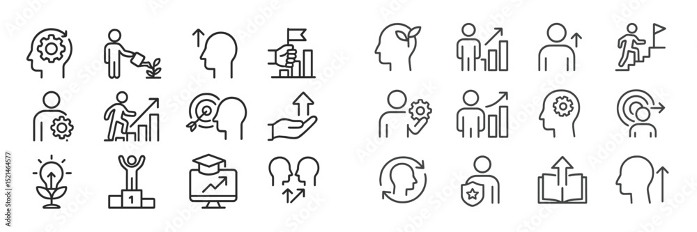 Poster Growth and development symbols representing personal advancement and learning in various contexts