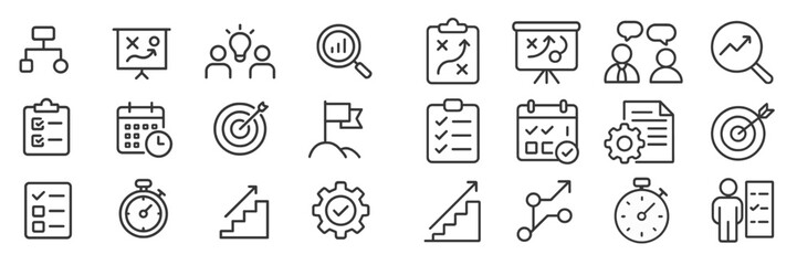 Fototapeta premium Icon collection representing business strategy, planning, and teamwork in a professional setting