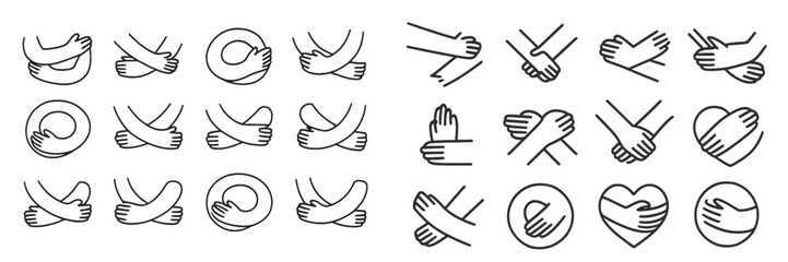 Creative hand gestures representing connection, love, and unity in minimalist line art style
