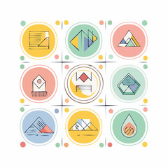 Vector minimal geometric illustrations set - trendy abstract aesthetic linear compositions, prints, frames and graphic design elements..