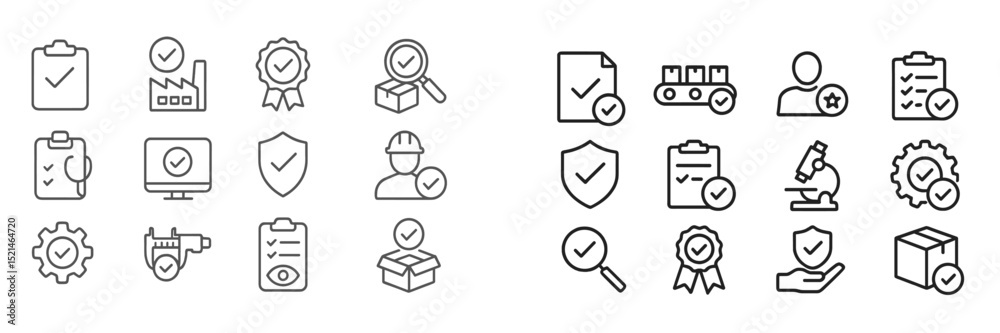 Poster Collection of quality assurance icons representing various checks and inspections in a production environment