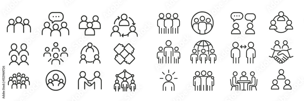 Poster Various icons representing social interactions and group dynamics in a clean design suitable for presentations or educational materials