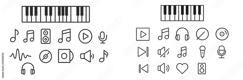 Poster Musical symbols and instruments graphic design showcasing various elements of sound and music creation