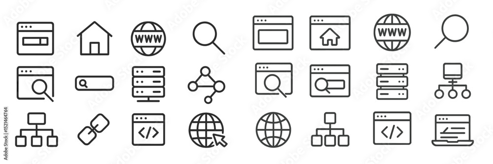 Poster collection of simple web design icons illustrating internet navigation concepts for digital projects