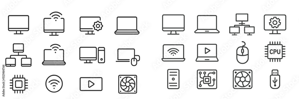 Aufkleber Line art collection showing various computer devices and components relevant to technology and electronics