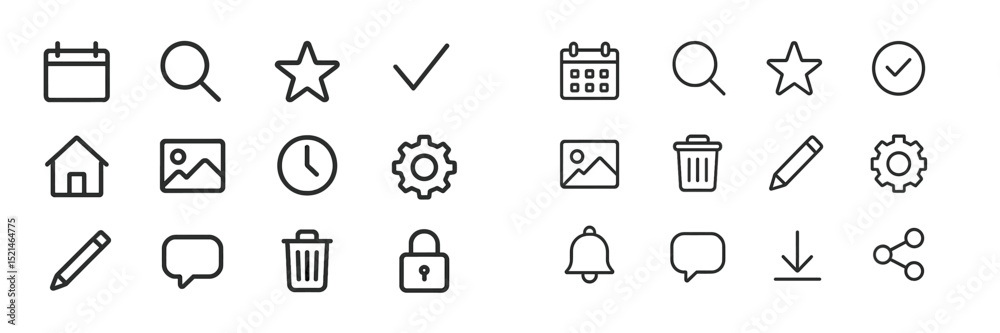 Poster Icon collection showcasing various symbols for everyday activities and functions in a minimalistic style
