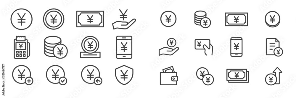 Poster collection of currency symbols and financial icons representing money transactions and digital finan