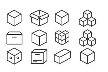 Fototapeta na wymiar Different types of boxes and shapes arranged in a grid illustrating packaging concepts and designs in a minimalistic style