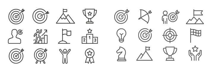 Fototapeta premium Icons representing goals, achievements, and success in personal and professional development across various activities and competitions