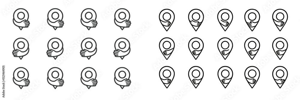 Aufkleber Various location pins with hand graphics displayed in a minimalist style, suitable for mapping and navigation concepts