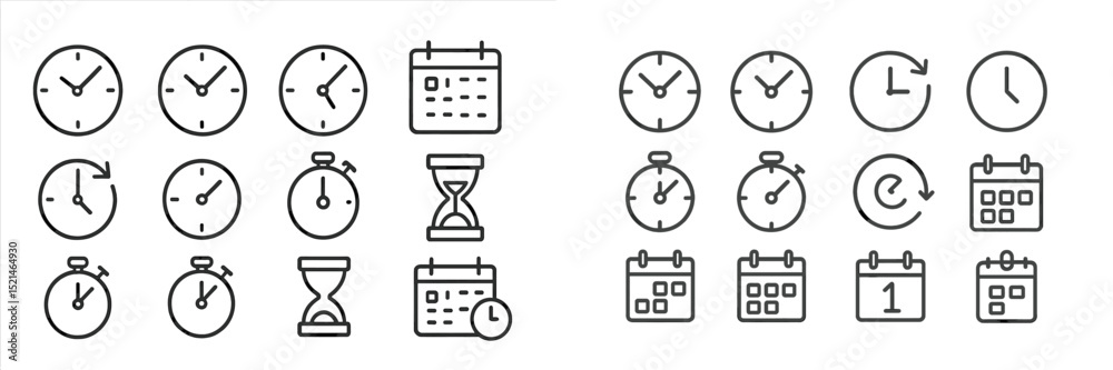 Leinwandbilder Various clock and calendar icons illustrating different concepts of time and scheduling used in design and technology elements