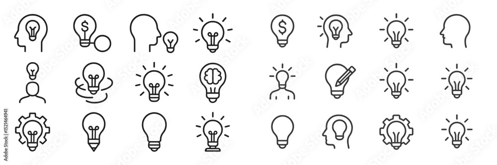 Aufkleber collection of light bulb icons representing innovative ideas and concepts in design, creativity, and