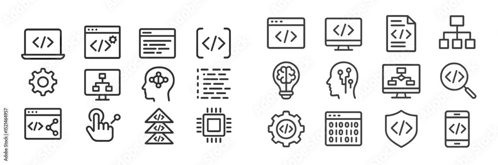 Leinwandbilder Coding and technology icons displayed in a minimalist style for digital design and programming concepts
