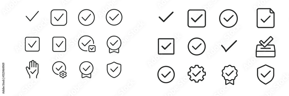 Poster Various checkmark and validation icons designed for use in digital projects, displayed on a white background for clarity