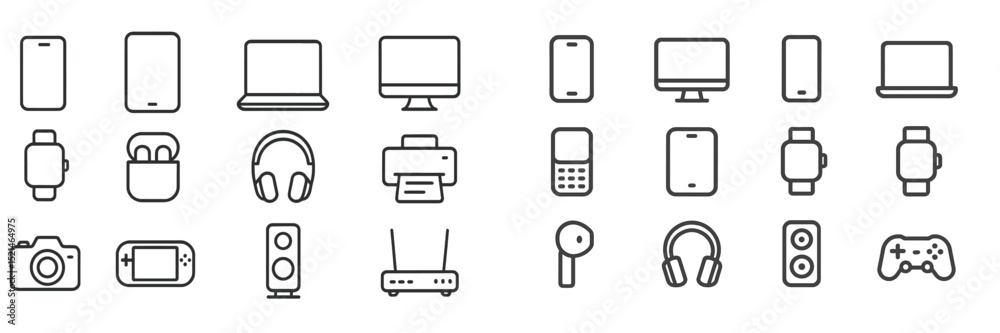 Poster Collection of minimalist electronic device icons arranged in a neat layout showcasing modern technology