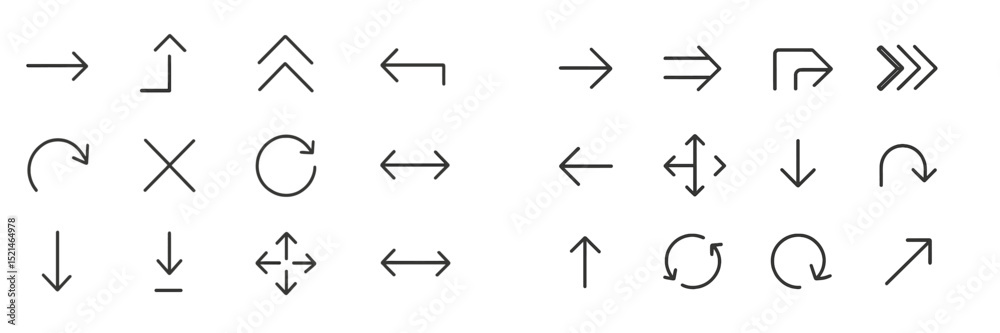 Fototapete Various directional arrows and symbols arranged in a grid pattern on a plain background for design purposes