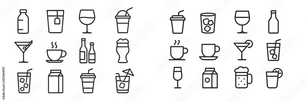 Poster Various drink and beverage icons displayed in a simple, elegant design for visual representation