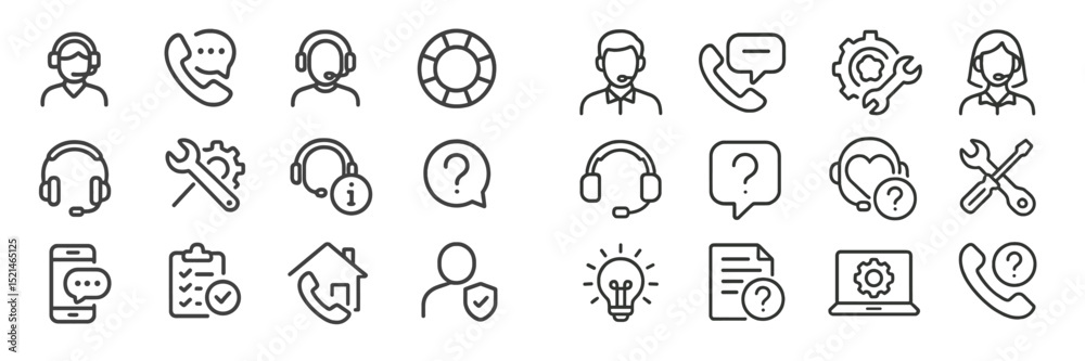Aufkleber Support service icons representing various communication and assistance methods for customers seeking help