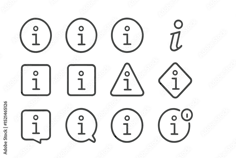 Aufkleber Various typographic representations of the information symbol in different shapes and styles used for informational contexts
