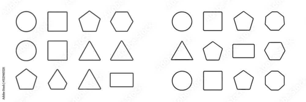 Poster Various geometric shapes arranged in organized grids for educational activities in a classroom setting