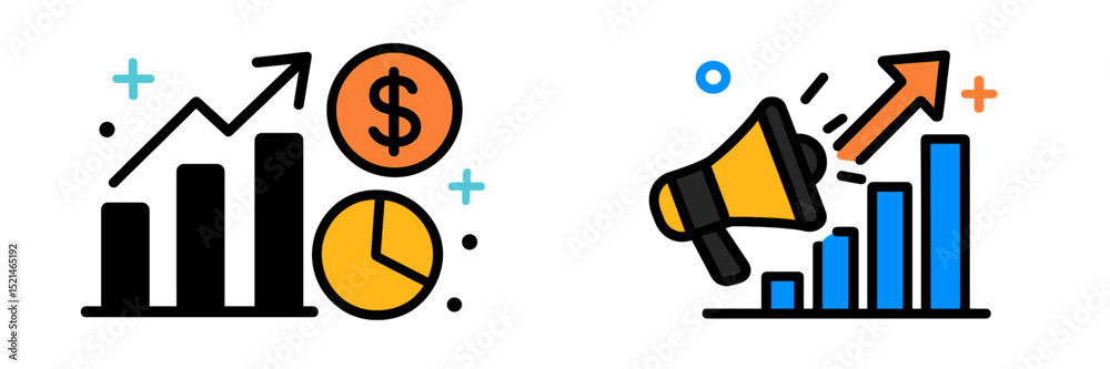 Poster visual representation of financial growth and marketing strategies in a modern business environment