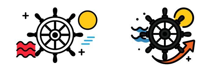 Obraz premium Colorful nautical wheel design representing maritime adventure and navigation in a vibrant artistic style