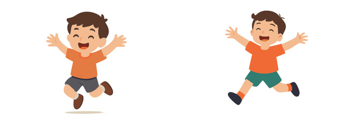 Joyful children jumping in celebration outdoors during bright sunny day