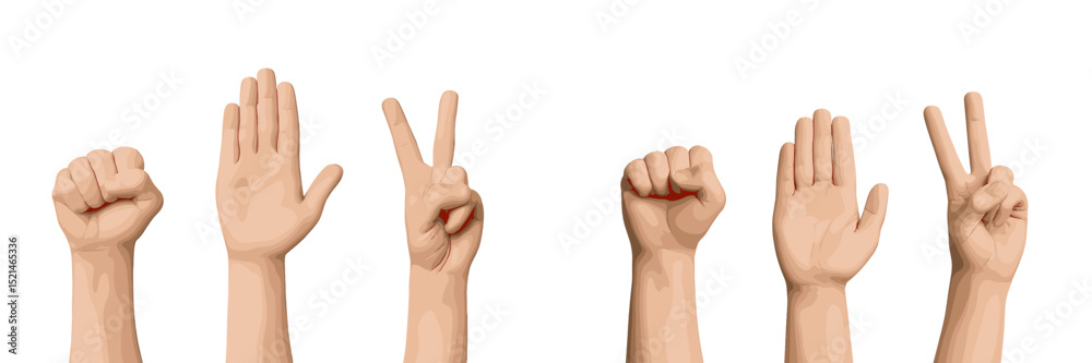 Aufkleber hand signals representing numbers and gestures, captured against a neutral background while promotin
