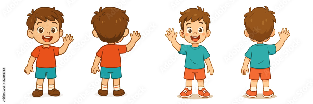 Poster Child showing different poses and expressions while smiling and waving in a playful setting