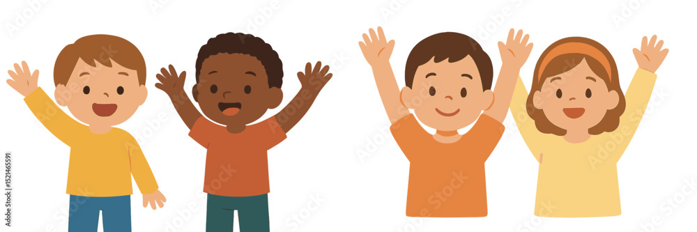 Poster Children celebrating with happy expressions and raised hands during a joyful event in a cheerful setting