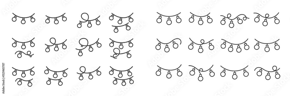Poster variety of decorative string lights illustrated on a clean background for festive occasions and cele