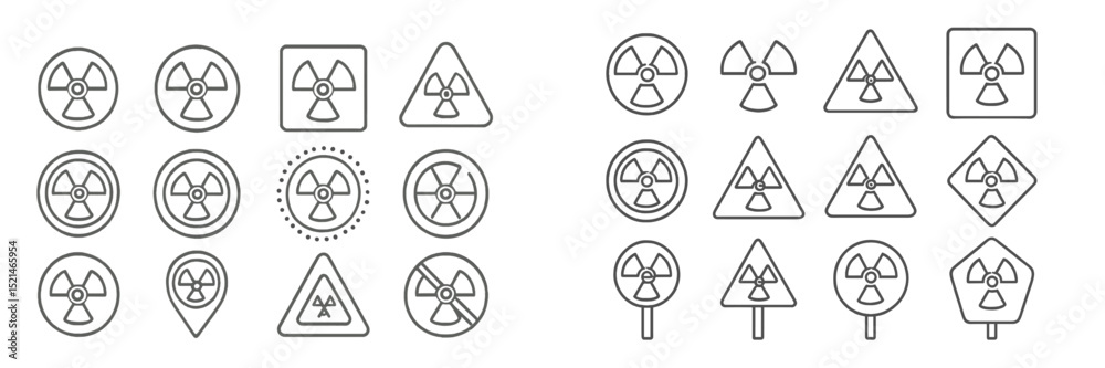 Aufkleber Variety of radiation warning symbols designed in simple line art style displayed on a clean background
