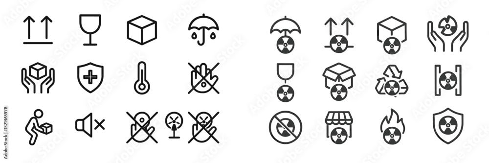 Poster Various icons representing safety precautions for handling hazardous materials in different contexts and conditions