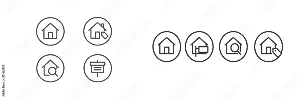 Poster collection of minimalist icons representing various real estate activities and services for property