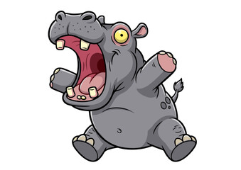 Fototapeta premium Hilarious Cartoon Hippopotamus Illustration A Fun, Playful Design Perfect for Kids' Books, Greeting Cards, and More!