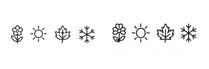 Seasonal symbols representing spring, summer, autumn, and winter in a minimalistic design suitable for various creative projects