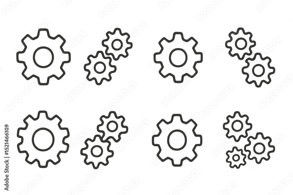 Poster Various gear icons designed in a simple and minimalist style suitable for technical or engineering themes