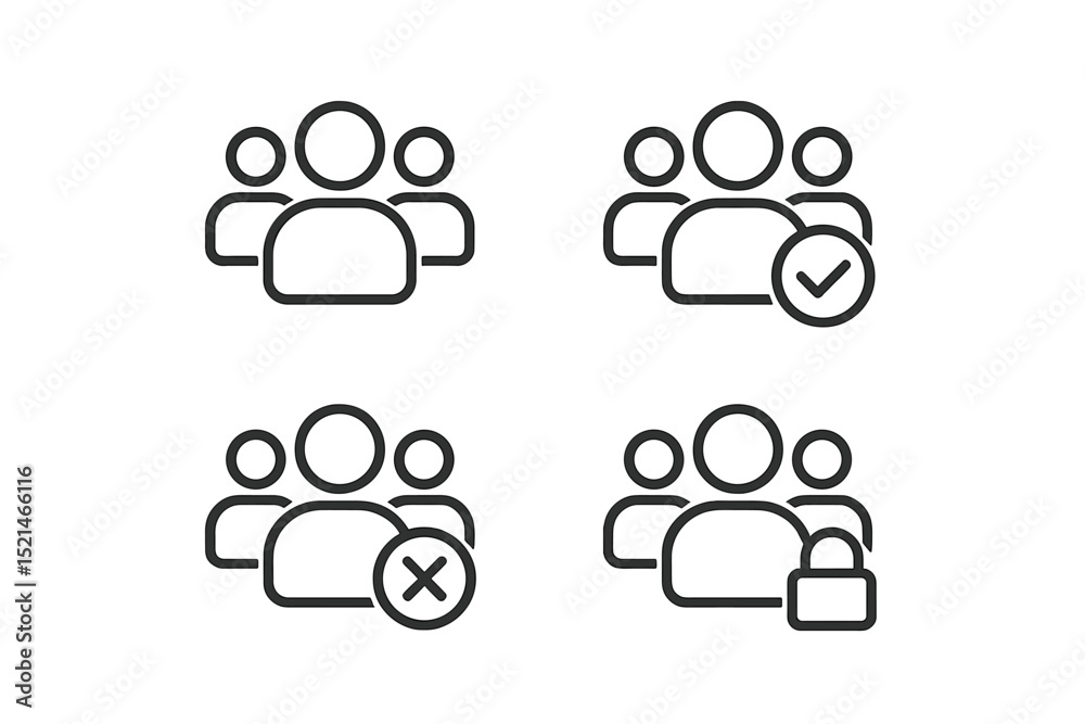 Aufkleber Illustration of user group management symbols representing selection, confirmation, and restriction processes