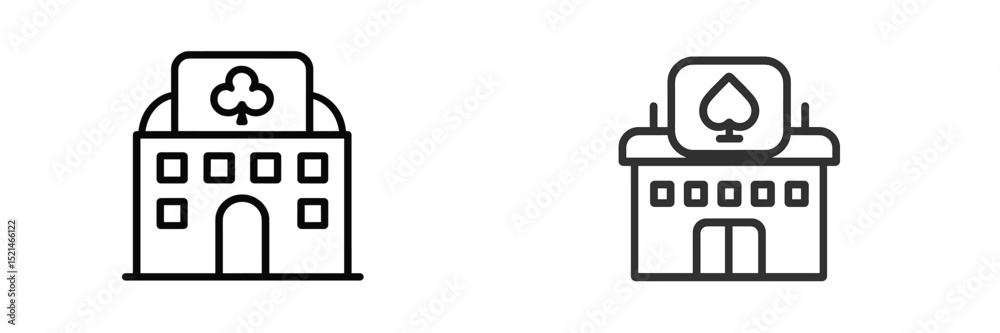 Poster building designs showing modern minimalist and classic styles featuring playing card symbols in a cr