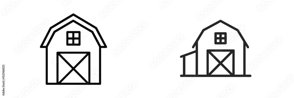 Poster simple barn illustrations representing traditional and modern farm structures in a minimalist style