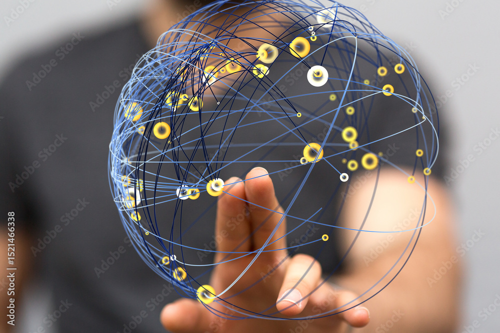 Leinwandbilder abstract image of a person interacting with a digital network. represents global connections, data, 