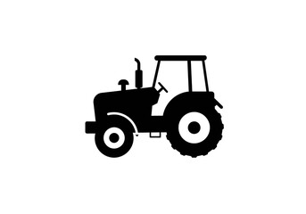 Naklejka premium A black silhouette of a tractor with large tires and a cab on a white background in a simple design