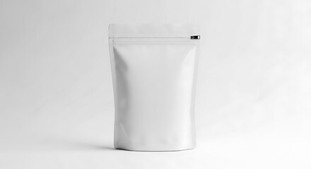 Minimalist White Stand-Up Pouch Bag Displayed Against Plain Background For Packaging.
